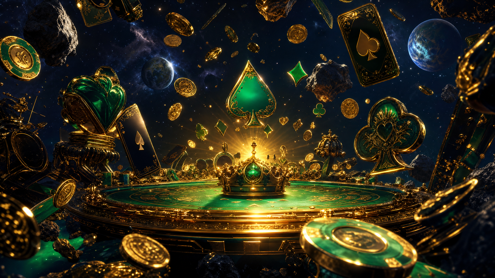 NineWin closing banner — deep navy casino atmosphere with floating coins and emerald glow